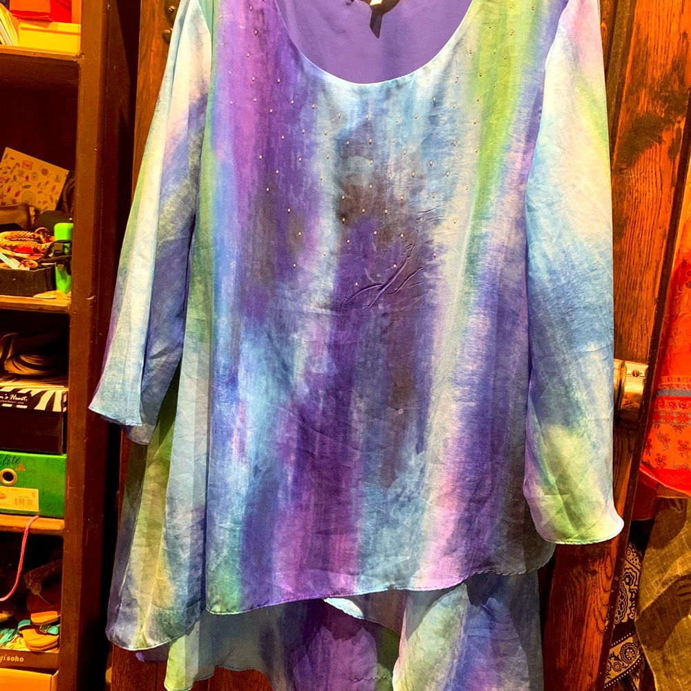 Indigo Soul 2XL flowing blouse with rhinestones